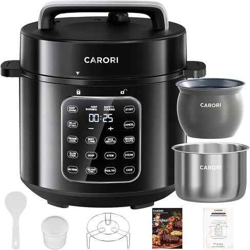 CARORI 1200W 12-in-1 Electric Pressure Cooker 8Qt, Stainless Steel Pressure Cooker, Slow Cook Rice Cooker Steamer Sauté, Yogurt Maker, Warmer & Sterilizer with Recipe, Safer Venting Design, Black in Saudi Arabia