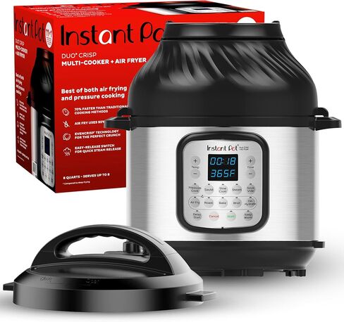 Instant Pot Duo Crisp 11-in-1 Air Fryer and Electric Pressure Cooker Combo with Multicooker Lids that Fries, Steams, Slow Cooks, Dehydrates,Free App With Over 800 Recipes, Black/Stainless Steel, 8QT in Saudi Arabia