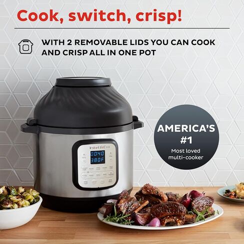 Instant Pot Duo Crisp 11-in-1 Air Fryer and Electric Pressure Cooker Combo with Multicooker Lids that Fries, Steams, Slow Cooks, Dehydrates,Free App With Over 800 Recipes, Black/Stainless Steel, 8QT in Saudi Arabia