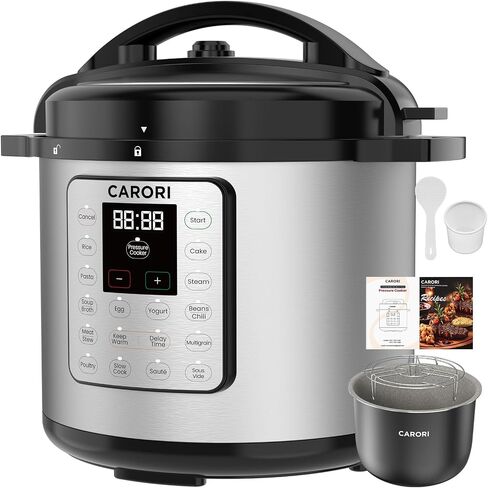 CARORI 8Qt 12-in-1 1200W Stainless Steel Pressure Cooker,Quick Meals, Time-Saving, Healthy, Convenient & Efficient - with Safer Venting & Recipe Book, Silver in Saudi Arabia