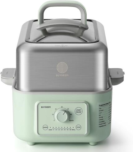BUYDEEM G52 10.6Qt Electric Food Steamer for Cooking, Cozy Greenish | 1-4 People, 2-hour Keep Warm, 7 Preset Timings, Dual Boil-Dry Protection, Stainless Steel, Glass Lid, 2 Tier in Saudi Arabia
