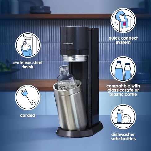 SodaStream E-Duo Sparkling Water Maker (Black) with 60L CO2, 1 BPA- Free Carbonating Bottle and (1)1L Glass Bottle in Kuwait