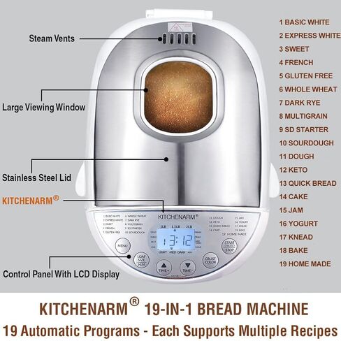 KITCHENARM 19-in-1 HANDY Bread Machine with Homemade Cycle and Gluten Free Setting - Beginner Friendly 2LB 1.5LB 1LB White Bread Maker Machine with Recipes and Delay Timer in Saudi Arabia