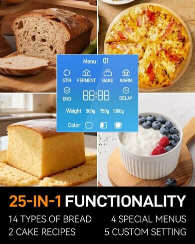 25-IN-1 Bread Maker with Visible Lid | 2lb Automatic Machine, Auto Nut Dispenser, 13-Hour Delay Timer, One-Touch Control & Recipes – Easy Operation, High Success for Homemade Bread in Saudi Arabia