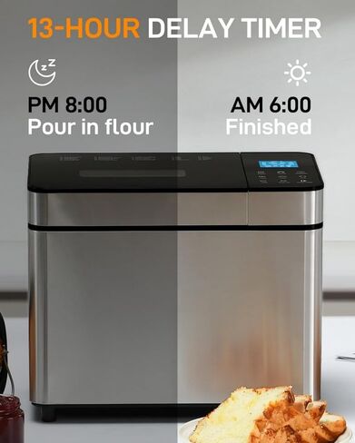 25-IN-1 Bread Maker with Visible Lid | 2lb Automatic Machine, Auto Nut Dispenser, 13-Hour Delay Timer, One-Touch Control & Recipes – Easy Operation, High Success for Homemade Bread in Saudi Arabia