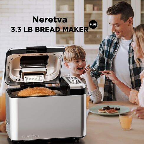 Neretva 3.3LB &15-in-1 Bread Maker Dual Heaters with Auto Nut Dispenser | Stainless Steel and Nonstick Ceramic Pan Bread Machine Full Touch Panel Bread Maker Machine with 15H Timer and 1H Keep Warm in Kuwait