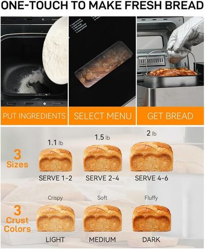 25-IN-1 Bread Maker with Visible Lid | 2lb Automatic Machine, Auto Nut Dispenser, 13-Hour Delay Timer, One-Touch Control & Recipes – Easy Operation, High Success for Homemade Bread in Saudi Arabia