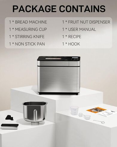 25-IN-1 Bread Maker with Visible Lid | 2lb Automatic Machine, Auto Nut Dispenser, 13-Hour Delay Timer, One-Touch Control & Recipes – Easy Operation, High Success for Homemade Bread in Saudi Arabia