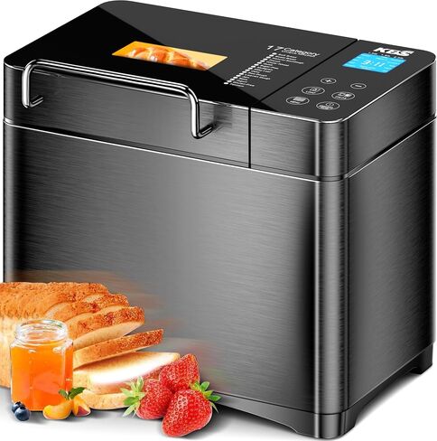 KBS Premium 2.2LB Convection Bread Maker Dual Heaters, 710W Stainless Steel 17-in-1 Bread Machine Healthy Ceramic Pan, Nut Dispenser,Touch Panel,3 Loaf Sizes 3 Crust Colors,15H Timer,Low Noise,Recipes in Saudi Arabia