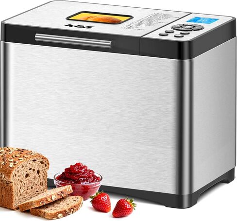 KBS Pro 710W 2.2LB Bread Maker, Stainless Steel 17-in-1 Smart Bread Machine with Healthy Ceramic Pan, Automatic Nut Dispenser, Tempered Glass Touch Panel, 3 Crust Colors, 15H Timer &Keep-Warm, Recipes in Saudi Arabia