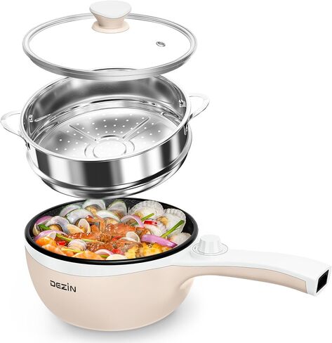 Dezin Hot Pot Electric, 1.5L Non-Stick Portable Electric Pot, Dual Power | 700W Upgraded Electric Pot for Cooking Steak, Egg, Oatmeal, Soup, Mini Ramen Cooker for Dorm, Travel, Camping, RV, Black Pan in Kuwait