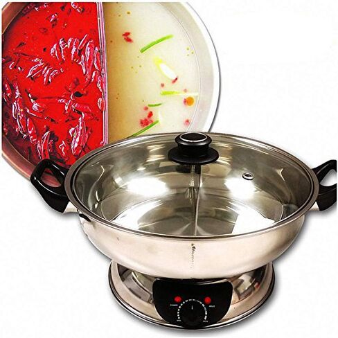 Sonya 5.1L Electric Dual-Sided Shabu Shabu Hot Pot, Stainless Steel Hotpot | Detachable Stainless-Steel Pot and Dishwasher Safe; Adjustable Temperature; Ideal for Family Dinners and Hot Pot Parties. in Kuwait