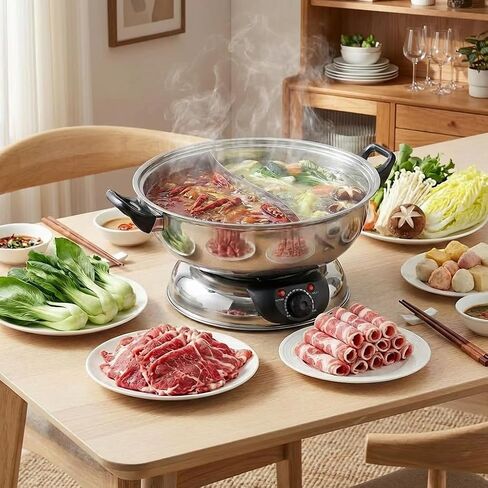 Sonya 5.1L Electric Dual-Sided Shabu Shabu Hot Pot, Stainless Steel Hotpot | Detachable Stainless-Steel Pot and Dishwasher Safe; Adjustable Temperature; Ideal for Family Dinners and Hot Pot Parties. in Kuwait