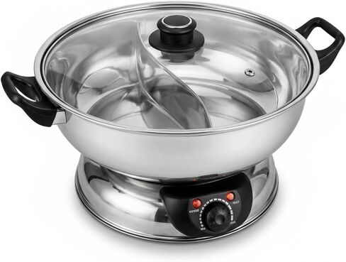 Sonya 5.1L Electric Dual-Sided Shabu Shabu Hot Pot, Stainless Steel Hotpot | Detachable Stainless-Steel Pot and Dishwasher Safe; Adjustable Temperature; Ideal for Family Dinners and Hot Pot Parties. in Kuwait