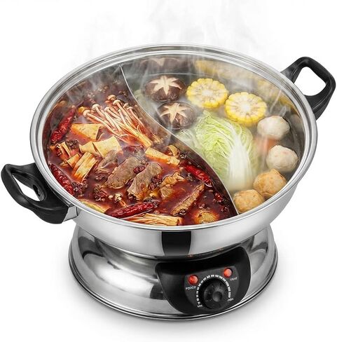 Sonya 5.1L Electric Dual-Sided Shabu Shabu Hot Pot, Stainless Steel Hotpot | Detachable Stainless-Steel Pot and Dishwasher Safe; Adjustable Temperature; Ideal for Family Dinners and Hot Pot Parties. in Kuwait