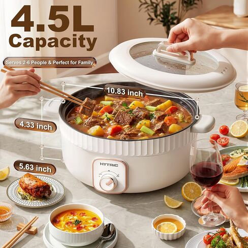 HYTRIC 4.5L Electric Pot, 1200W Non-Stick Hot Pot Electric with Dual Power | Fast Heating, Electric Hot Pot for Pasta & Steak, Overheat & Boil-Dry Protection, Perfect for Family, Dorm, Easy to Clean in Saudi Arabia