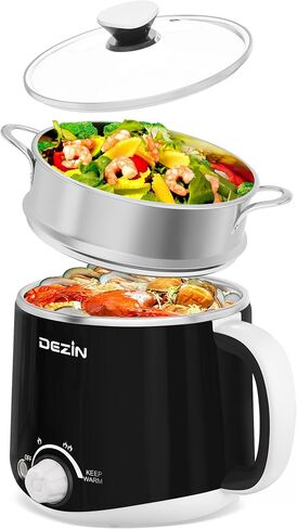 Dezin 1.6L Electric Pot, Stainless Steel Electric Hot Pot with Dual Power | Keep Warm, Ramen Cooker, for Egg, Pasta, Soup, Porridge & Oatmeal, Overheat & Boil-Dry Protection, Ideal for Dorm & Office in Saudi Arabia