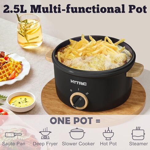 HYTRIC Electric Pot, 2.5L Portable Electric Hot Pot with Dual Power, Black | Non-Stick Pot, Multi-Functional for Stir Fry, Steak, Noodles, Ramen Cooker for Dorm & Office, Overheat & Boil-Dry Protection in Saudi Arabia