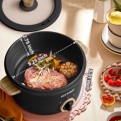 HYTRIC Electric Pot, 2.5L Portable Electric Hot Pot with Dual Power, Black | Non-Stick Pot, Multi-Functional for Stir Fry, Steak, Noodles, Ramen Cooker for Dorm & Office, Overheat & Boil-Dry Protection in Saudi Arabia