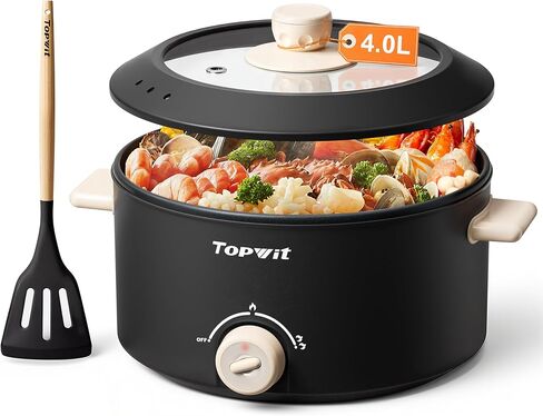 TOPWIT 4L Electric Pot, Non-Stick Hot Pot Electric with Dual Power | Multi-Functional Shabu Shabu Pot For Deep Frying, Steak, Large Capacity For Family Gatherings & Parties, Easy to Clean, Black in Saudi Arabia
