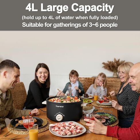 TOPWIT 4L Electric Pot, Non-Stick Hot Pot Electric with Dual Power | Multi-Functional Shabu Shabu Pot For Deep Frying, Steak, Large Capacity For Family Gatherings & Parties, Easy to Clean, Black in Saudi Arabia
