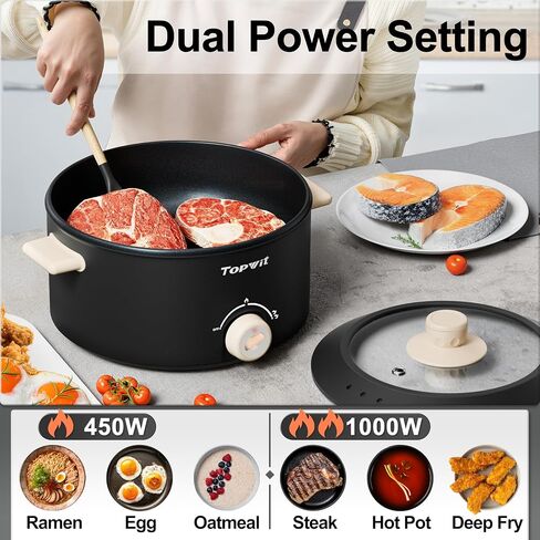 TOPWIT 4L Electric Pot, Non-Stick Hot Pot Electric with Dual Power | Multi-Functional Shabu Shabu Pot For Deep Frying, Steak, Large Capacity For Family Gatherings & Parties, Easy to Clean, Black in Saudi Arabia