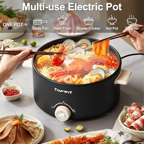 TOPWIT 4L Electric Pot, Non-Stick Hot Pot Electric with Dual Power | Multi-Functional Shabu Shabu Pot For Deep Frying, Steak, Large Capacity For Family Gatherings & Parties, Easy to Clean, Black in Saudi Arabia