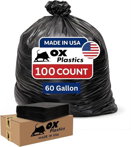 60 Gallon Trash Can Liners Bags - (100 Count) Capacity & 3mil Thick Extra Heavy Duty Strength - Large Garbage, Leak-Proof & Durable Bags Black in Saudi Arabia