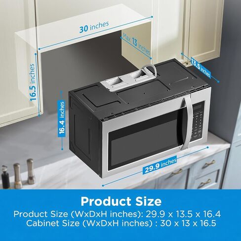 Midea Over the Range Microwave Oven, 1.7 Cu.Ft, 1000W, Stainless Steel | Smart Touch Panel, 18 Auto Cook Menus, 300 CFM Ventilation, 10 Power Levels in Saudi Arabia