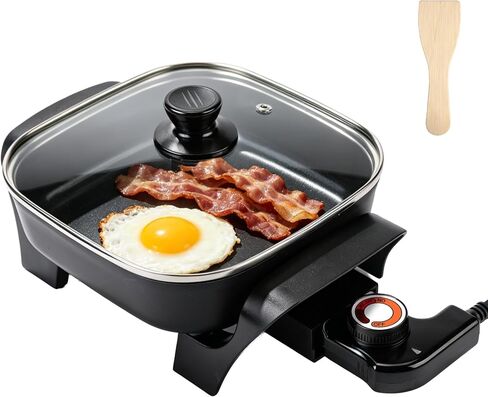 8" Electric Skillet with PFAS-Free Non-Stick Ceramic Coating, Removable Electric Frying Pan with Adjustable Temperature, Reversible Design, Tempered Glass Lid, Black in Saudi Arabia