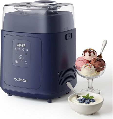 4-in-1 Compressor Ice Cream Maker (1.0Qt), No Pre-Freezing, Automatic Yogurt Maker, Gelato Sorbet Frozen Yogurt Soft Serve Machine, Compact Vertical Design for Home Kitchen(Blue) in Saudi Arabia
