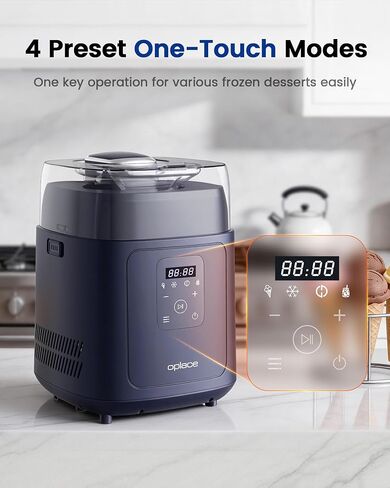 4-in-1 Compressor Ice Cream Maker (1.0Qt), No Pre-Freezing, Automatic Yogurt Maker, Gelato Sorbet Frozen Yogurt Soft Serve Machine, Compact Vertical Design for Home Kitchen(Blue) in Saudi Arabia