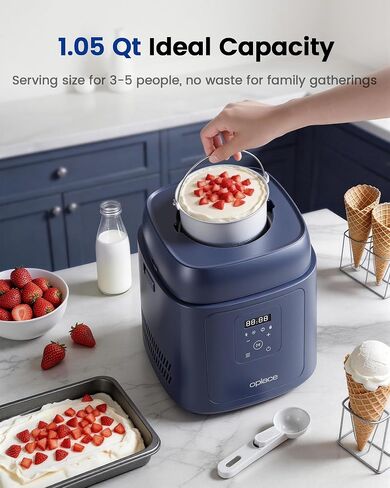4-in-1 Compressor Ice Cream Maker (1.0Qt), No Pre-Freezing, Automatic Yogurt Maker, Gelato Sorbet Frozen Yogurt Soft Serve Machine, Compact Vertical Design for Home Kitchen(Blue) in Saudi Arabia