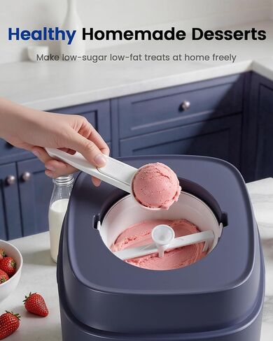 4-in-1 Compressor Ice Cream Maker (1.0Qt), No Pre-Freezing, Automatic Yogurt Maker, Gelato Sorbet Frozen Yogurt Soft Serve Machine, Compact Vertical Design for Home Kitchen(Blue) in Saudi Arabia