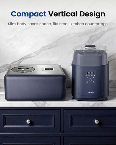 4-in-1 Compressor Ice Cream Maker (1.0Qt), No Pre-Freezing, Automatic Yogurt Maker, Gelato Sorbet Frozen Yogurt Soft Serve Machine, Compact Vertical Design for Home Kitchen(Blue) in Saudi Arabia