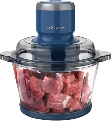 La Reveuse Electric Food Processor, 7-Cup Food Chopper Glass Bowl, Blue | for Chopping, Grinding, Mincing, Whisking, Meal Prep, 2-Layer Chop Blade, (1) Whisking Disc, (1) Spatula, 300W, LARB4016 in Saudi Arabia