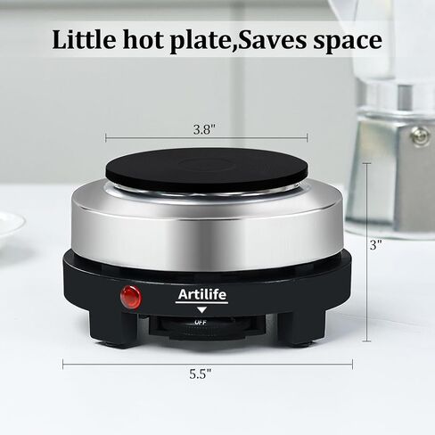 Artilife 500W Mini Electric Hot Plate - Moka Pot Special, 110V Compact RV Camping Stove, 4" Cast Iron Burner for Coffee, Low Wattage Portable (Silver) in Kuwait