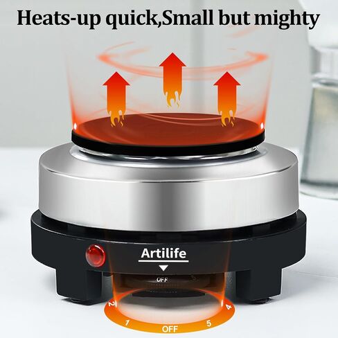 Artilife 500W Mini Electric Hot Plate - Moka Pot Special, 110V Compact RV Camping Stove, 4" Cast Iron Burner for Coffee, Low Wattage Portable (Silver) in Kuwait