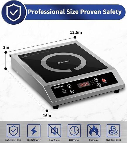 Stainless Steel Induction Cooktop, Professional-Grade Portable Burner 1800W | Precise Temperature Control, 10-Hour Timer, Powerful Countertop Hot Plate for Home, Camping & RV in Saudi Arabia