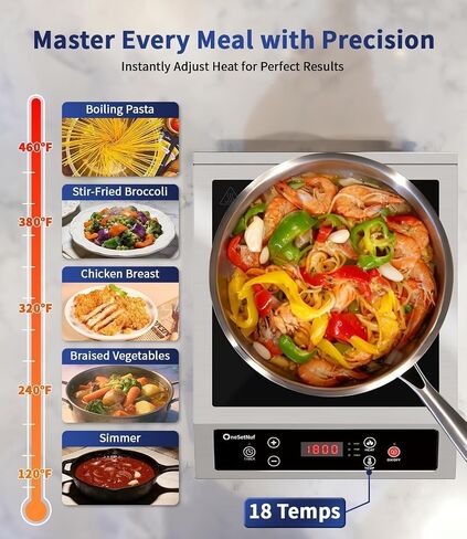 Stainless Steel Induction Cooktop, Professional-Grade Portable Burner 1800W | Precise Temperature Control, 10-Hour Timer, Powerful Countertop Hot Plate for Home, Camping & RV in Saudi Arabia