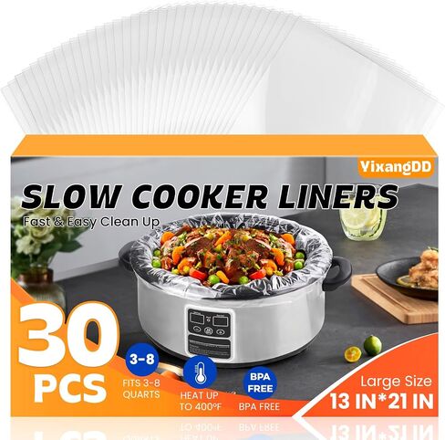 YixangDD 30 Pack Slow Cooker Liners, Large Size 13"x 21" Cooking Bags | Disposable Plastic Slow Cooker Bags Liners Fits 3-8 Quarts, BPA Free, Suitable for Oval & Round Pot in Saudi Arabia
