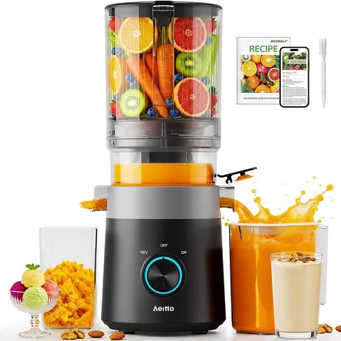 Aeitto 3-in-1 Juicer Machines, 6.0" Wide Mouth, Filter-Free Easy to Clean | Juice, Sorbet & Nut Milk | Cold Press Juicer for Whole Fruits & Vegetables | 100oz Capacity | Reverse Function | With Brush in Saudi Arabia