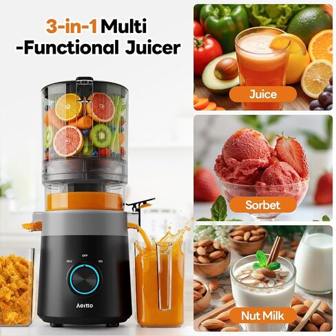 Aeitto 3-in-1 Juicer Machines, 6.0" Wide Mouth, Filter-Free Easy to Clean | Juice, Sorbet & Nut Milk | Cold Press Juicer for Whole Fruits & Vegetables | 100oz Capacity | Reverse Function | With Brush in Saudi Arabia