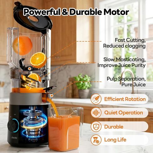 Aeitto 3-in-1 Juicer Machines, 6.0" Wide Mouth, Filter-Free Easy to Clean | Juice, Sorbet & Nut Milk | Cold Press Juicer for Whole Fruits & Vegetables | 100oz Capacity | Reverse Function | With Brush in Saudi Arabia