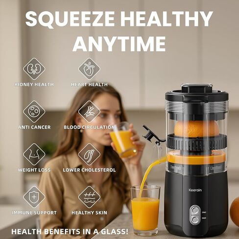 Keerain Electric Orange Juicer, Hand-Free Citrus Juicer Machine with Cleaning Brush, High-Performance Automatic Juice Squeezer for Oranges, Lemons, and Limes, Easy to Clean & Use in Saudi Arabia