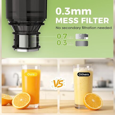 Cold Press Juicer with 5.3" Extra Wide Feed Chute, Slow Masticating Juicer Machine for Pre-Cut Fruits and Vegetables, High Yield Fruit Juicer, Easy Clean Design, BPA-Free in Saudi Arabia