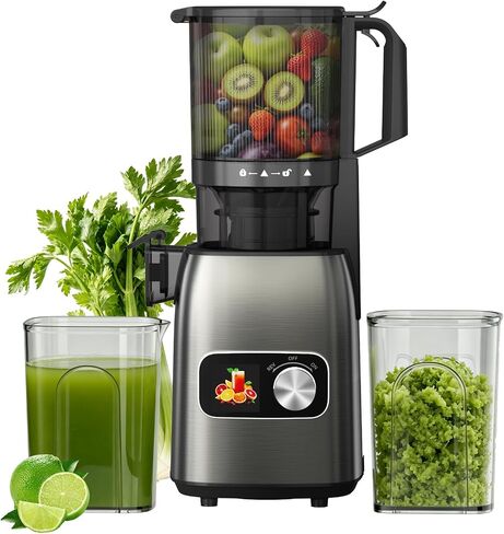 Cold Press Juicer with 5.3" Extra Wide Feed Chute, Slow Masticating Juicer Machine for Pre-Cut Fruits and Vegetables, High Yield Fruit Juicer, Easy Clean Design, BPA-Free in Saudi Arabia