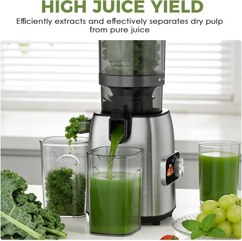 Cold Press Juicer with 5.3" Extra Wide Feed Chute, Slow Masticating Juicer Machine for Pre-Cut Fruits and Vegetables, High Yield Fruit Juicer, Easy Clean Design, BPA-Free in Saudi Arabia