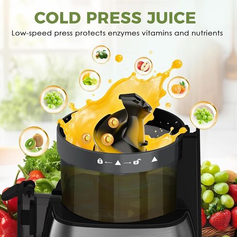 Cold Press Juicer with 5.3" Extra Wide Feed Chute, Slow Masticating Juicer Machine for Pre-Cut Fruits and Vegetables, High Yield Fruit Juicer, Easy Clean Design, BPA-Free in Saudi Arabia