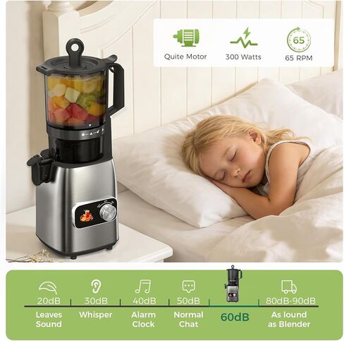 Cold Press Juicer with 5.3" Extra Wide Feed Chute, Slow Masticating Juicer Machine for Pre-Cut Fruits and Vegetables, High Yield Fruit Juicer, Easy Clean Design, BPA-Free in Saudi Arabia